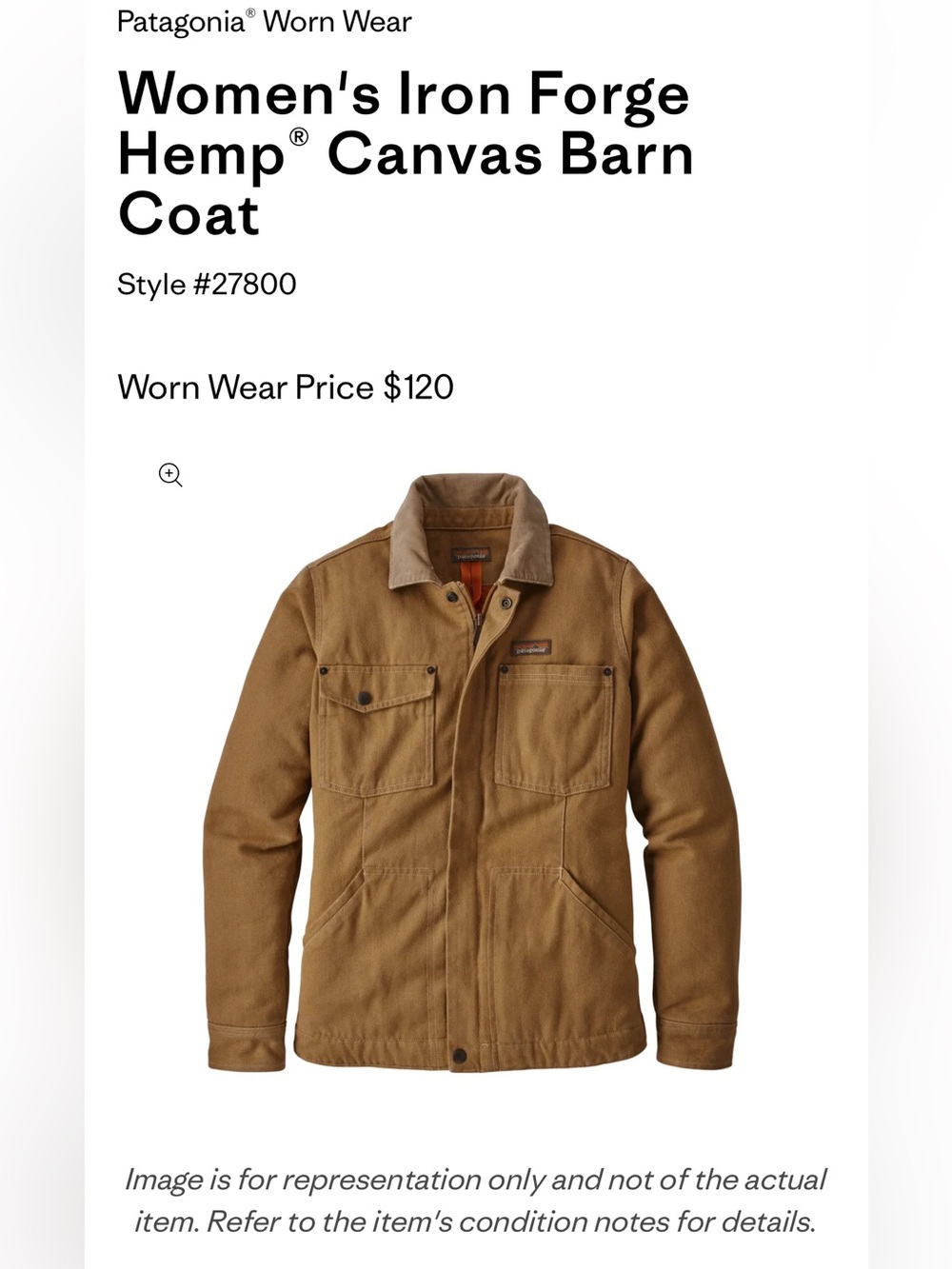 Patagonia Women Iron Forge Hemp Canvas Barn Coat Hemp Canvas Barn Coat Small